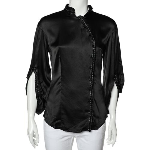 Class by Roberto Cavalli Black Silk Satin Button Front Top M - Class by Roberto Cavalli - Modalova