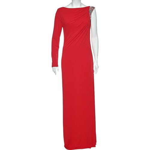 Coral Jersey Draped Detail Maxi Dress L - Class by Roberto Cavalli - Modalova