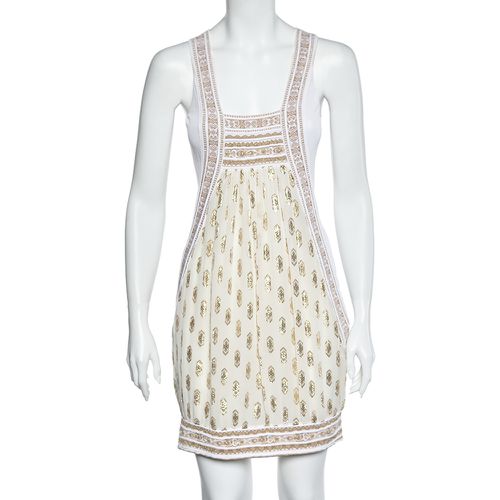 Class by Roberto Cavalli White & Gold Jacquard Sleeveless Mini Dress M - Class by Roberto Cavalli - Modalova