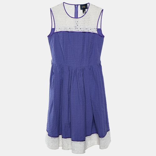 Cavalli Class Purple Seersucker Cotton & Lace Sleeveless Dress M - Class by Roberto Cavalli - Modalova