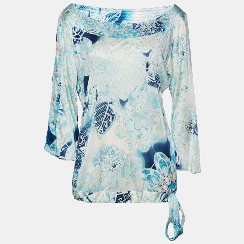 Class by Roberto Cavalli Blue Printed jersey Waist Tie Detail Top L - Class by Roberto Cavalli - Modalova