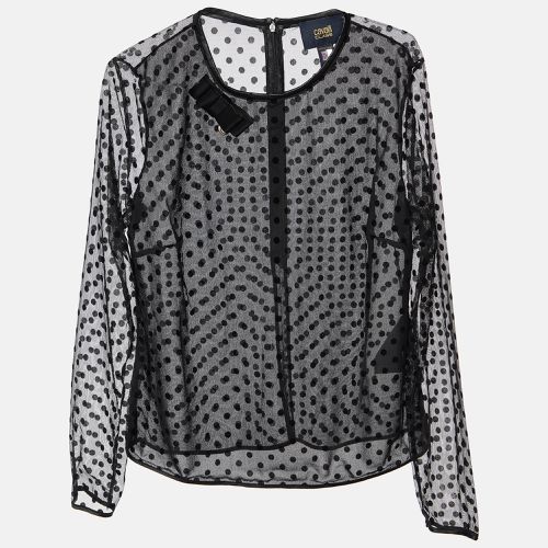 Class by Roberto Cavalli Black Flock Dotted Tulle Sheer Blouse M - Class by Roberto Cavalli - Modalova