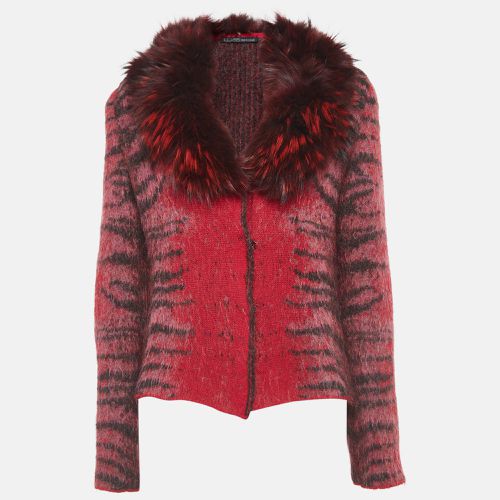 Class by Roberto Cavalli Red Animal Pattern Fur Trim Collar Jacket M - Class by Roberto Cavalli - Modalova