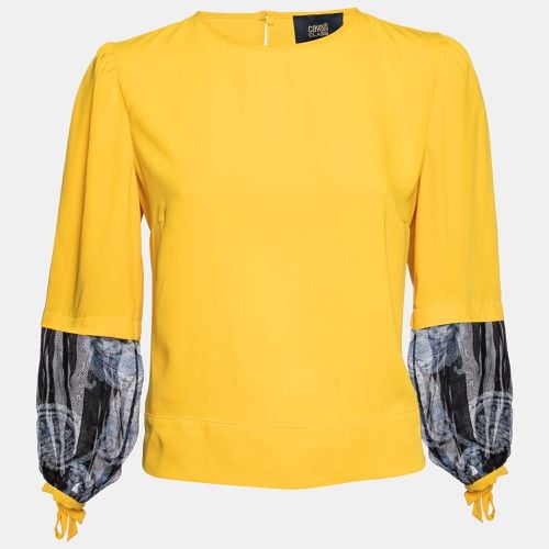 Class by Roberto Cavalli Yellow Crepe & Silk Paneled Blouse M - Class by Roberto Cavalli - Modalova