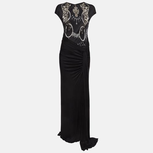 Class by Roberto Cavalli Black Printed Jersey Ruched Sleeveless Maxi Dress M - Class by Roberto Cavalli - Modalova