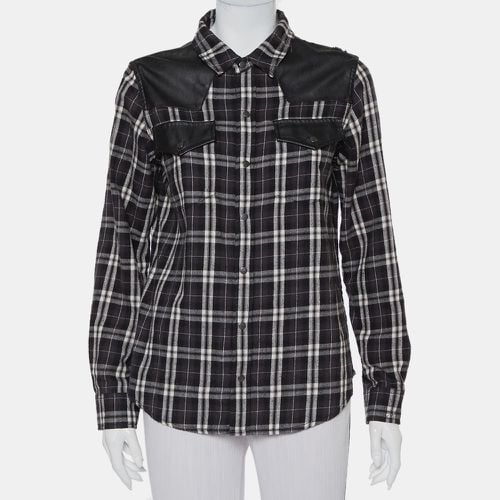 Current/Elliott Monochrome Checkered Cotton Faux Leather Detail Button Front Shirt S - Current Elliot - Modalova