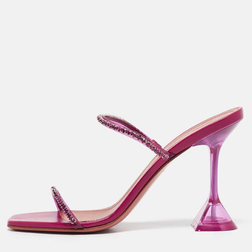 Amina Muaddi Purple PVC Crystal Embellished Gilda Slide Sandals Size 38 - Amina Muaddi - Modalova