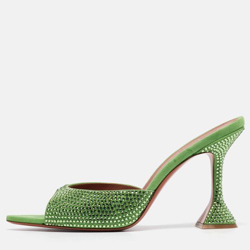 Amina Muaddi Green Suede Crystal Embellished Caroline Slide Sandals Size 41 - Amina Muaddi - Modalova