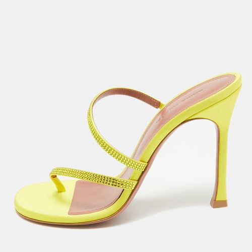 Amina Muaddi Yellow Crystal Embellished Satin Ami 105 Slide Sandals Size 37 - Amina Muaddi - Modalova