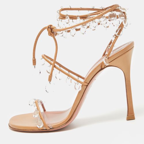 Amina Muaddi Metallic Beige Leather Tina Sandals Size 39 - Amina Muaddi - Modalova