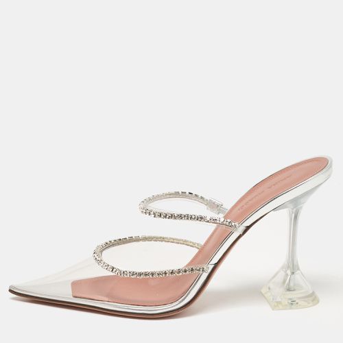 Amina Muaddi Silver PVC Crystal Embellished Mules Size 37.5 - Amina Muaddi - Modalova