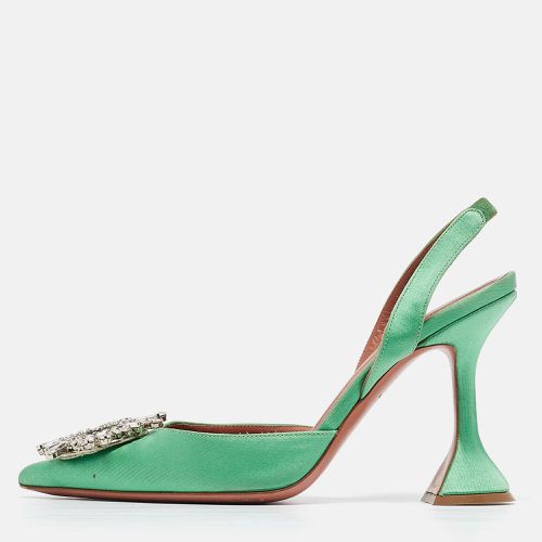 Amina Muaddi Green Satin Begum Slingback Pumps Size 36.5 - Amina Muaddi - Modalova