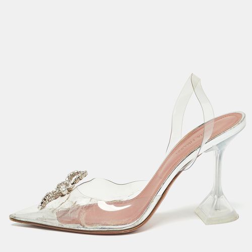 Amina Muaddi Silver PVC Rosie Crystal Embellished Pointed Toe Slingback Pumps Size 37.5 - Amina Muaddi - Modalova