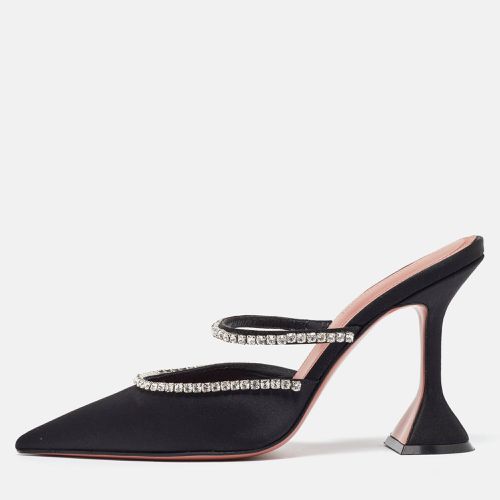 Amina Muaddi Black Satin Crystal Embellished Gilda Mules Size 37 - Amina Muaddi - Modalova