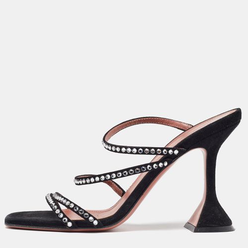 Amina Muaddi Black Suede Gilda Crystal Embellished Sandals Size 37 - Amina Muaddi - Modalova