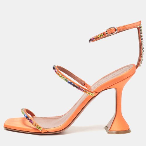 Amina Muaddi Orange Satin Gilda Ankle Strap Sandals Size 38 - Amina Muaddi - Modalova