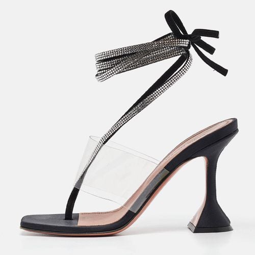 Amina Muaddi Black PVC and Satin Ankle Strap Sandals Size 37.5 - Amina Muaddi - Modalova