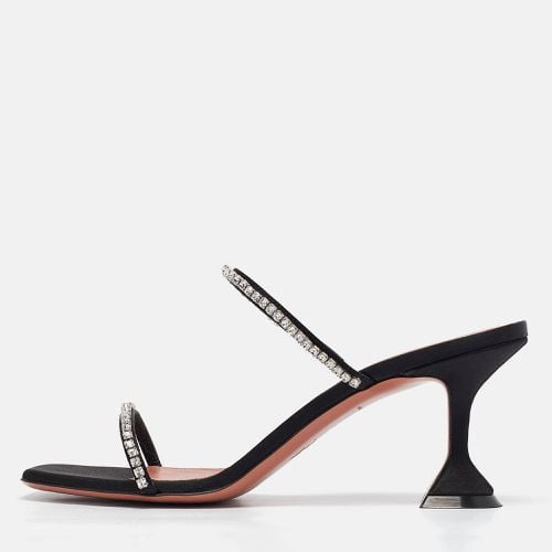 Amina Muaddi Black Satin Glida Slide Sandals 41 - Amina Muaddi - Modalova