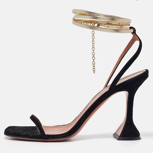 Amina Muaddi Black Leather and Suede Henson Ankle Strap Sandals Size 39.5 - Amina Muaddi - Modalova