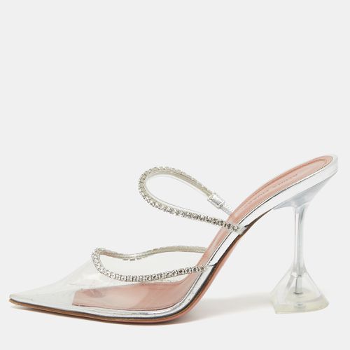 Amina Muaddi Transparent PVC Crystal Embellished Gilda Mules Size 37.5 - Amina Muaddi - Modalova