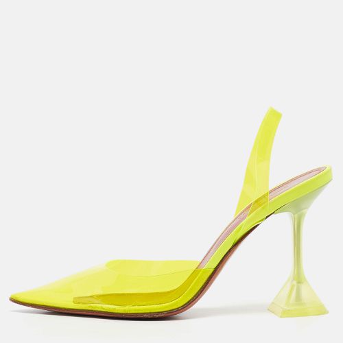 Amina Muaddi Neon Yellow PVC Holli Glass Slingback Pumps Size 37 - Amina Muaddi - Modalova