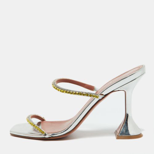 Amina Muaddi Silver Leather Crystal Embellished Glida Sandals Size 37 - Amina Muaddi - Modalova