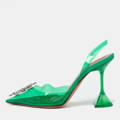 Amina Muaddi Green PVC Crystal Embellished Begum Slingback Pumps Size 37 - Amina Muaddi - Modalova