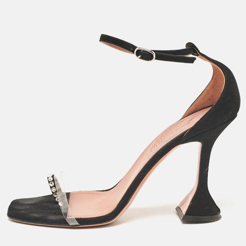 Amina Muaddi Black Suede and PVC Vita Crystal Ankle Strap Sandals Size 39.5 - Amina Muaddi - Modalova