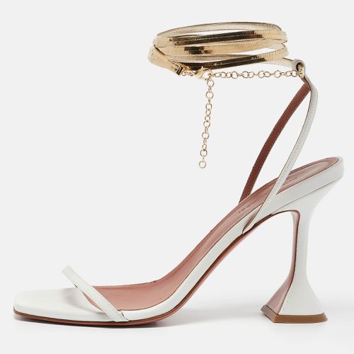 Amina Muaddi White Leather And Chain Ankle Strap Sandals Size 38.5 - Amina Muaddi - Modalova