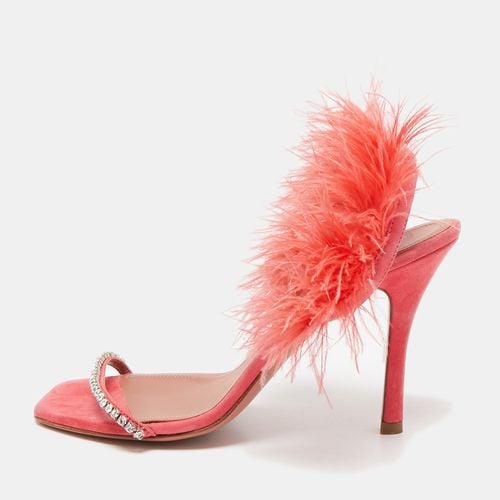 Satin and Feather Crystal Embellished Adwoa Slingback Sandals Size 38.5 - Amina Muaddi - Modalova