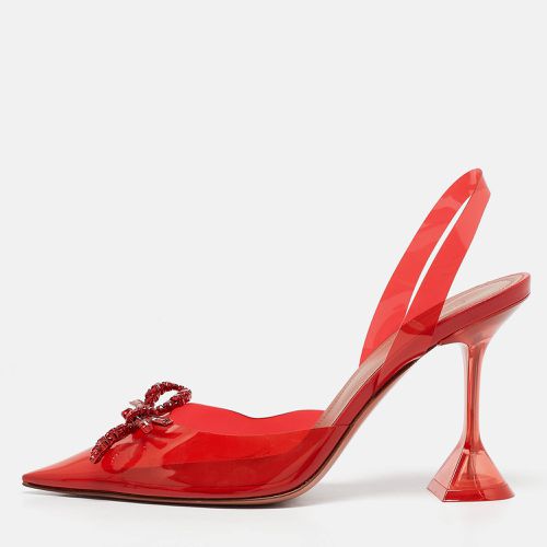 Amina Muaddi Red PVC Rosie Crystal Embellished Bow Slingback Pumps Size 39.5 - Amina Muaddi - Modalova