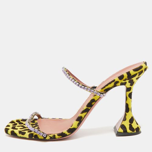 Amina Muaddi Yellow/Black Calf Hair and Leather Gilda Slide Sandals Size 39.5 - Amina Muaddi - Modalova