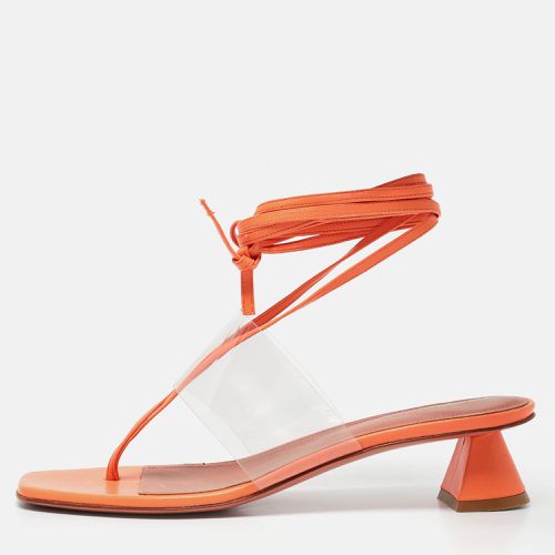 Amina Muaddi Orange/Transperent Leather and PVC Zula Ankle Tie Sandals Size 40 - Amina Muaddi - Modalova