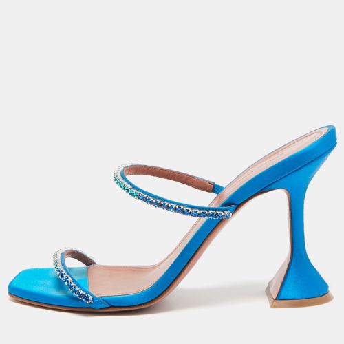 Amina Muaddi Blue Satin Crystal Gilda Sandals Size 38 - Amina Muaddi - Modalova