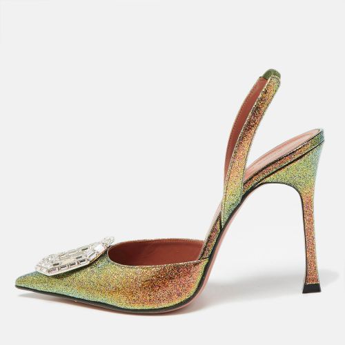 Amina Muaddi Multicolor Glitter Patent Leather Camelia Slingback Pumps Size 38 - Amina Muaddi - Modalova