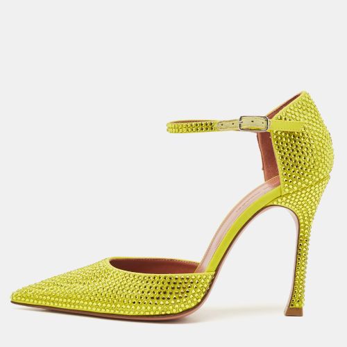 Amina Muaddi Yellow Satin Vittoria 105mm Crystal-Embellished Pumps Size 37 - Amina Muaddi - Modalova