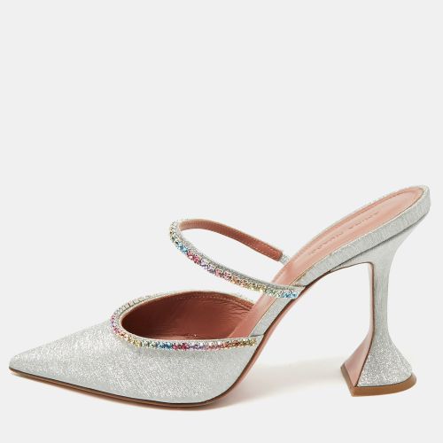 Amina Muaddi Silver Glitter Gilda Mules Size 41 - Amina Muaddi - Modalova