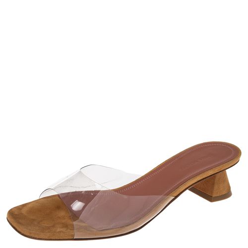 Amina Muaddi Brown/Transparent PVC and Suede Lupita Sandals Size 39.5 - Amina Muaddi - Modalova