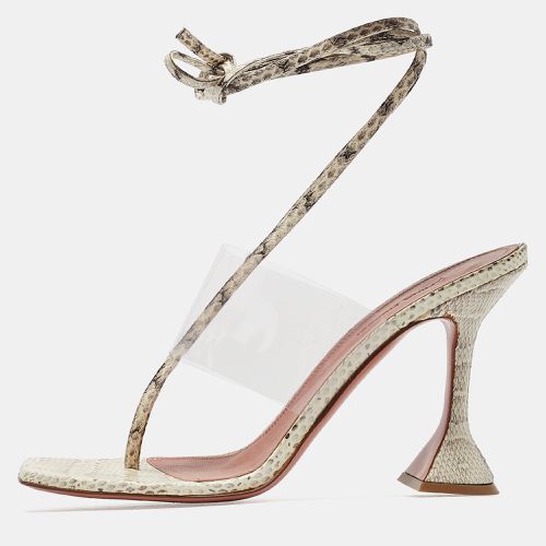 Amina Muaddi Cream/Beige Water Snakes and PVC Zula Sandals Size 40.5 - Amina Muaddi - Modalova