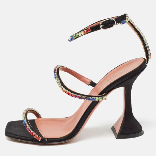 Amina Muaddi Black Satin Gilda Ankle Strap Sandals Size 35 - Amina Muaddi - Modalova