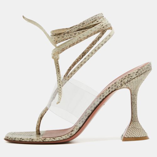 Amina Muaddi Brown/Beige Embossed Snakeskin and PVC Zula Sandals Size 40 - Amina Muaddi - Modalova