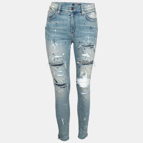 Amiri Blue Distressed Denim Crystal Embellished Inset Detail Skinny Jeans M - Amiri - Modalova