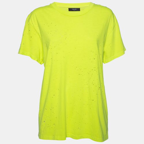 Amiri Neon Green Cotton Distressed Finish Crew Neck Short Sleeve Top S - Amiri - Modalova