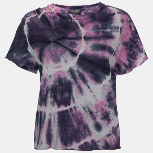 Amiri Purple Tie Dye Printed Cotton Distressed Crew Neck Top L - Amiri - Modalova