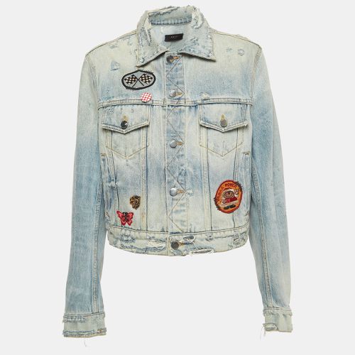 Amiri Blue Washed Distressed Patch Detail Buttoned Jacket XS - Amiri - Modalova