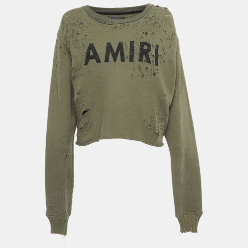 Amiri Military Green Logo Print Distressed Cotton Sweatshirt S - Amiri - Modalova