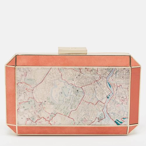 Anya Hindmarch Coral Orange Map Fabric and Suede Duke Box Clutch - Anya Hindmarch - Modalova