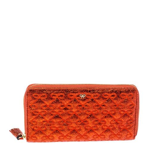 Anya Hindmarch Metallic Orange Textured Embossed Leather Zip Around Wallet - Anya Hindmarch - Modalova