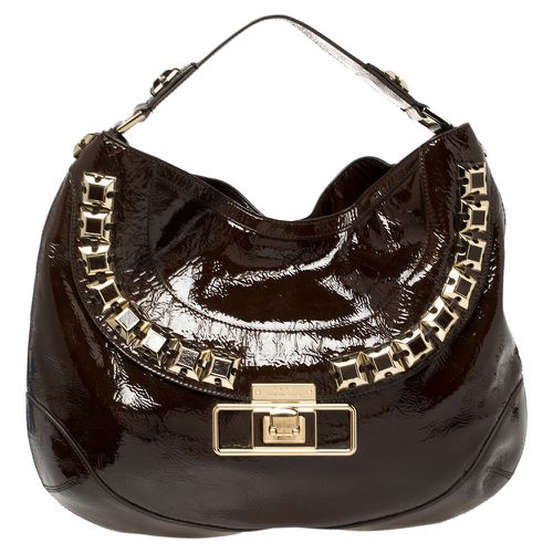 Anya Hindmarch Dark Brown Patent Leather Studded Hobo - Anya Hindmarch - Modalova