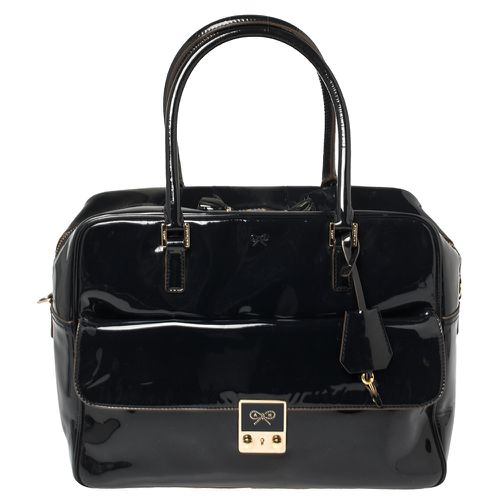 Anya Hindmarch Navy Blue Patent Leather Carker Satchel - Anya Hindmarch - Modalova